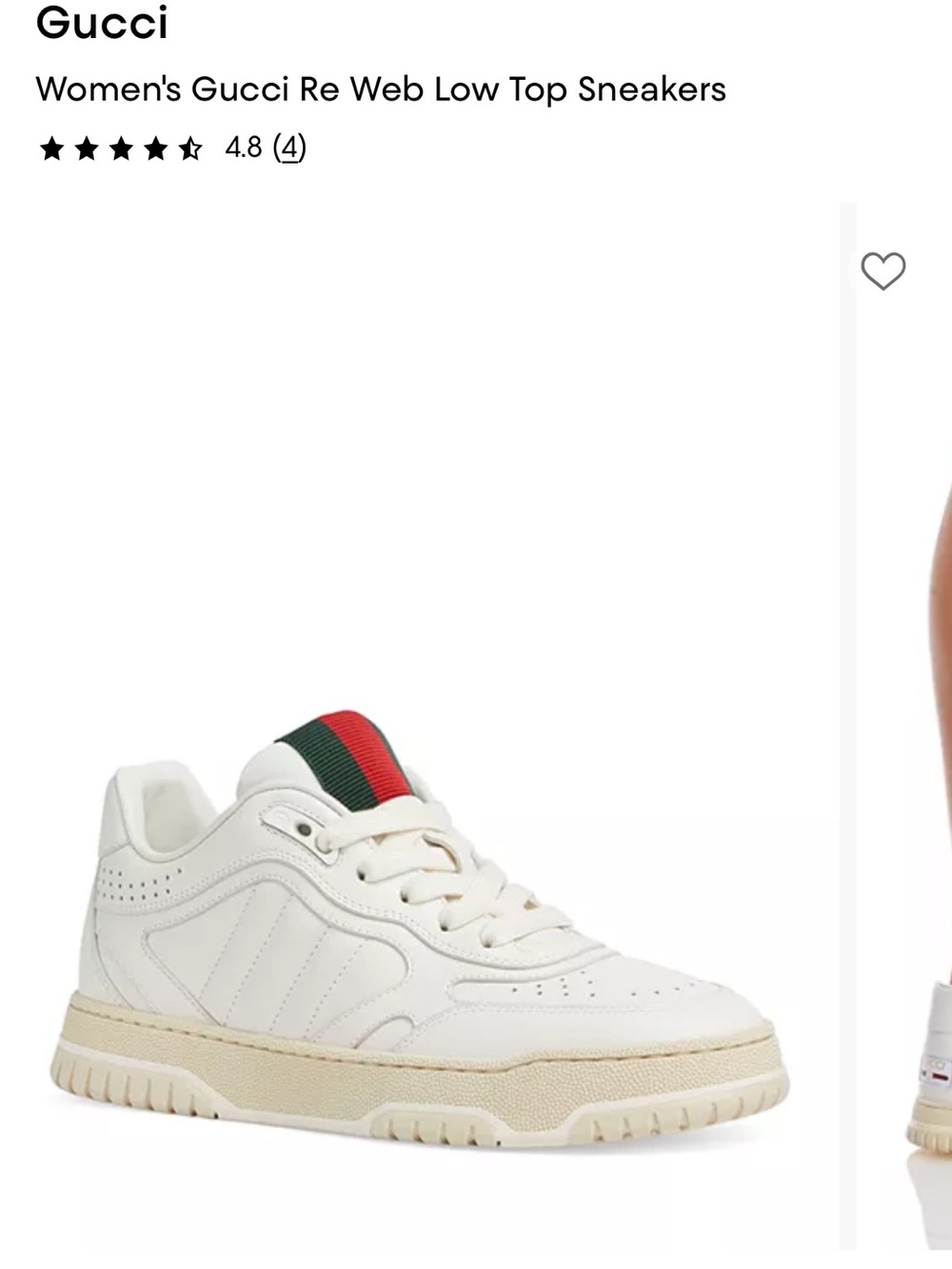 Gucci White Leather Low-Top Sneakers with Green & Red Web